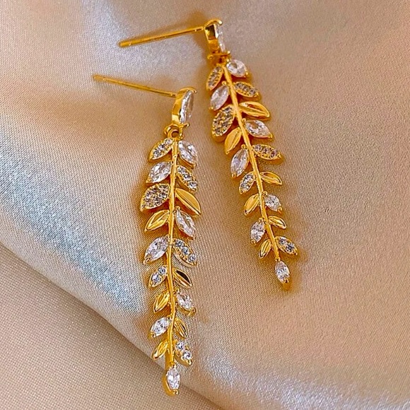 Cubic Zirconia Leaf Earrings - Picture 2 of 4